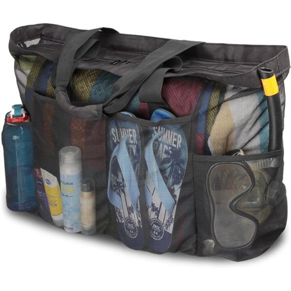 Extra Large Beach Bag, XL Mesh Tote with Zipper and Pockets Ideal for Your trip
